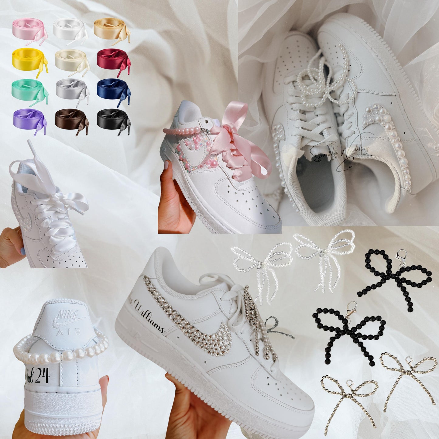 Custom Pink Pearl Wedding Sneakers for Bride – Personalized Bridal Shoes