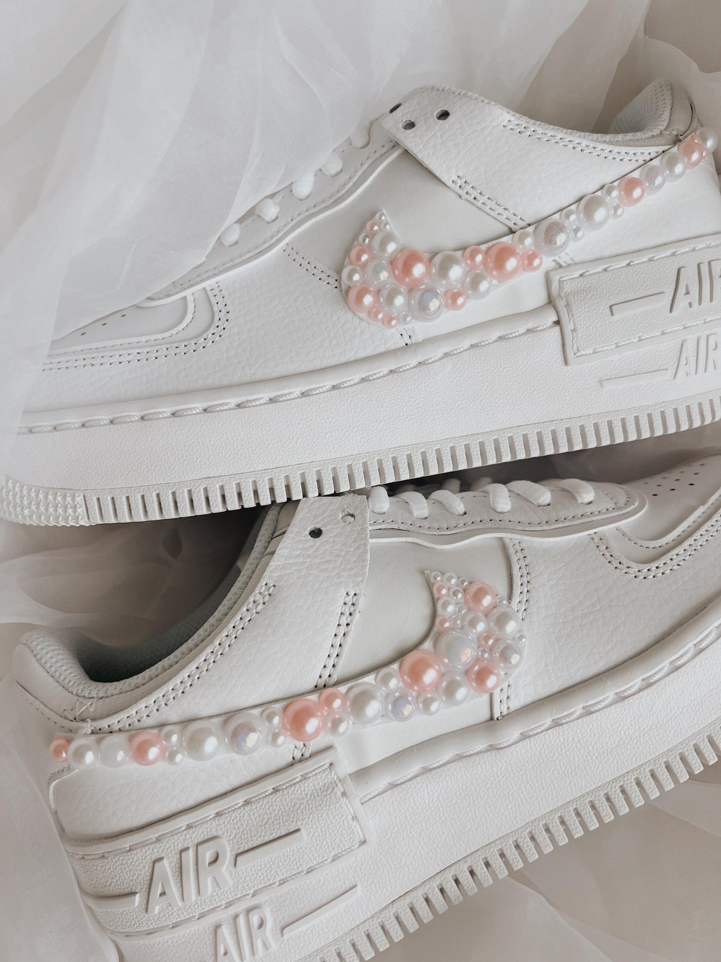 Custom Wedding Sneakers – Nike Air Force 1 Shadow Bridal Shoes with Pearls & Personalization