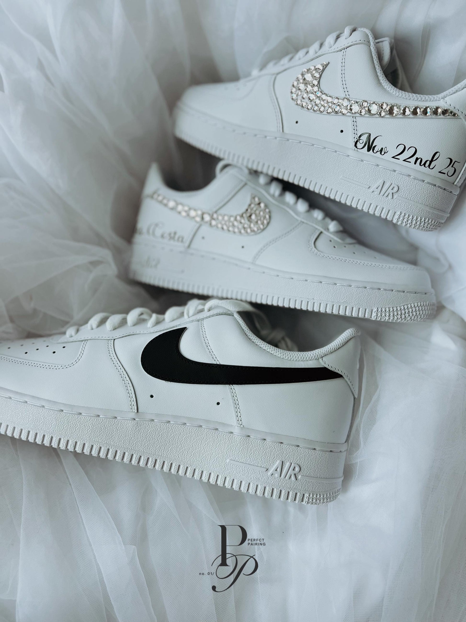 Personalized Air Force 1 wedding sneakers with Mr and Mrs text