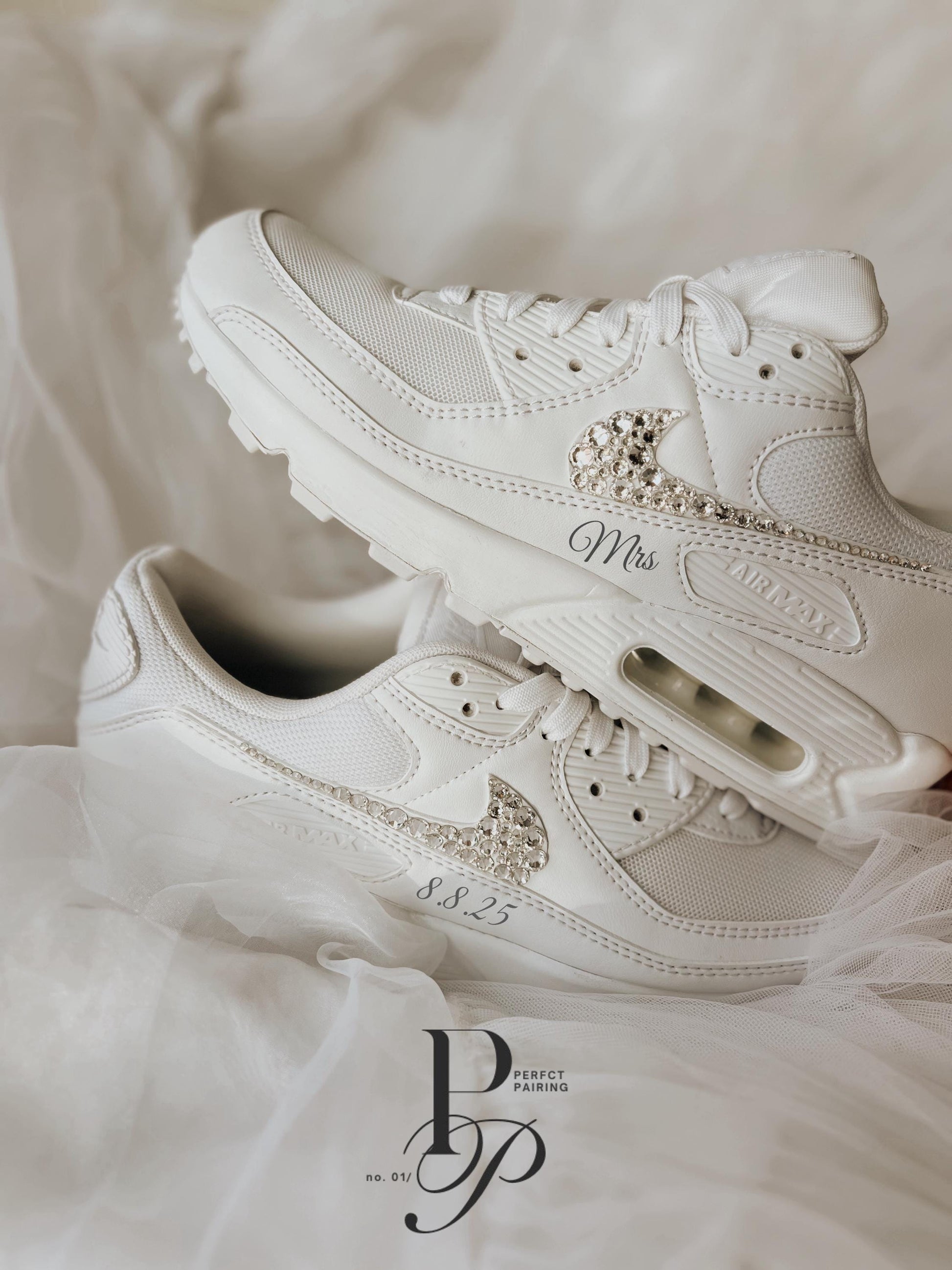 Custom Air Max 90 Wedding Sneakers with Rhinestone