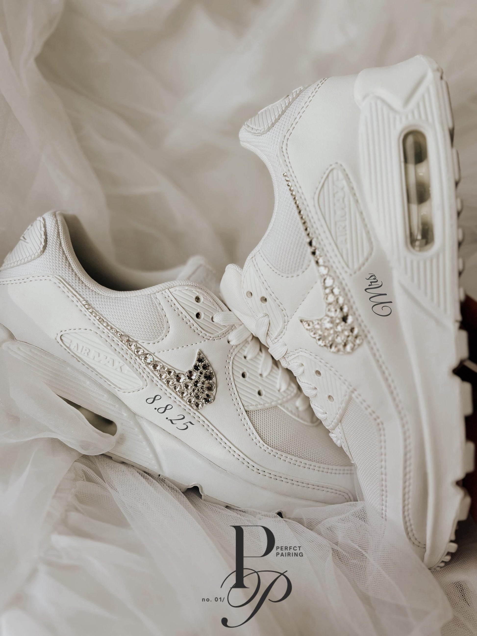 Custom Air Max 90 Wedding Sneakers with Rhinestone