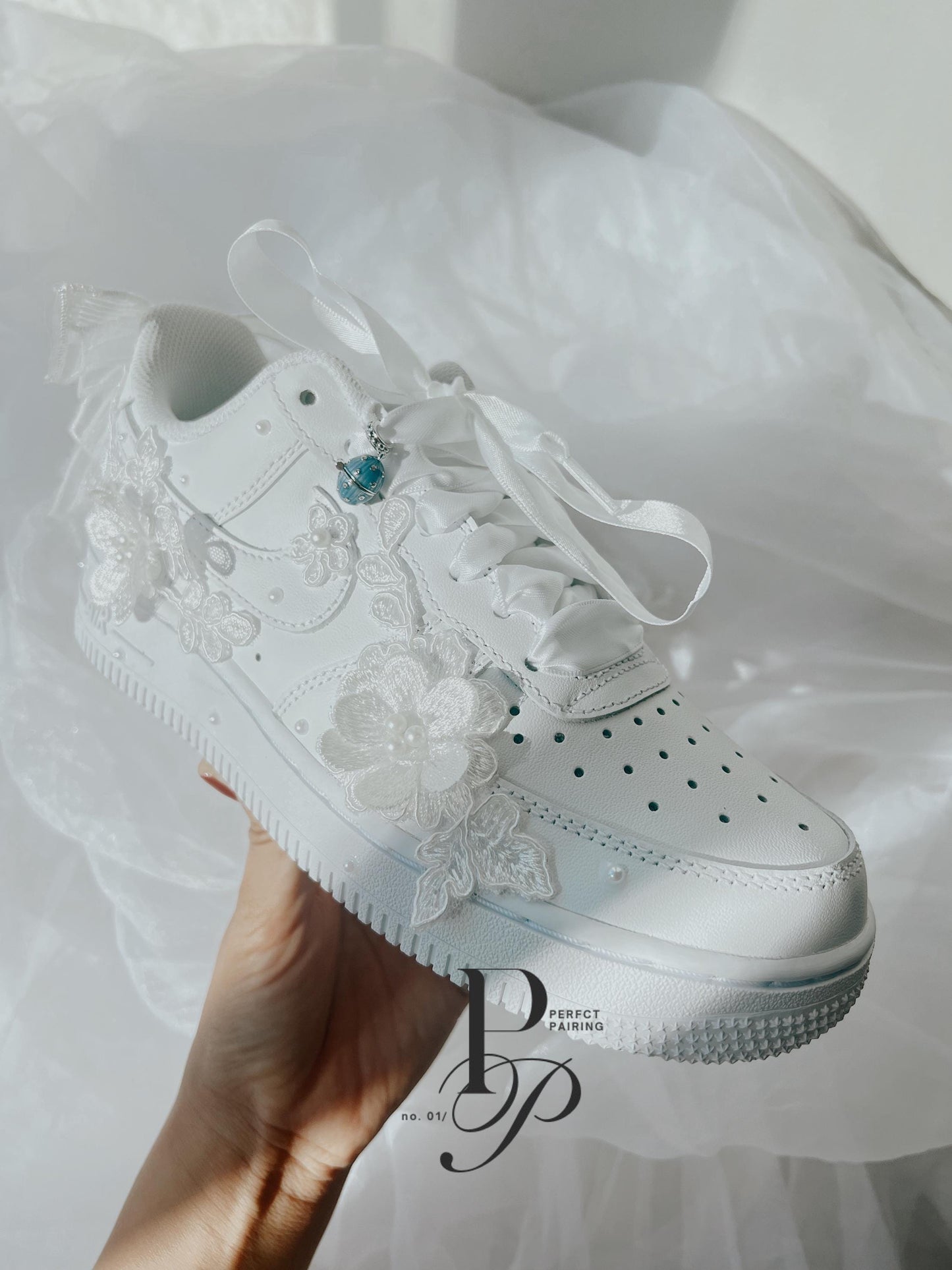 Hand Embroidery Wedding Air Force Sneakers for Bride, Custom embroidered bridal shoe
