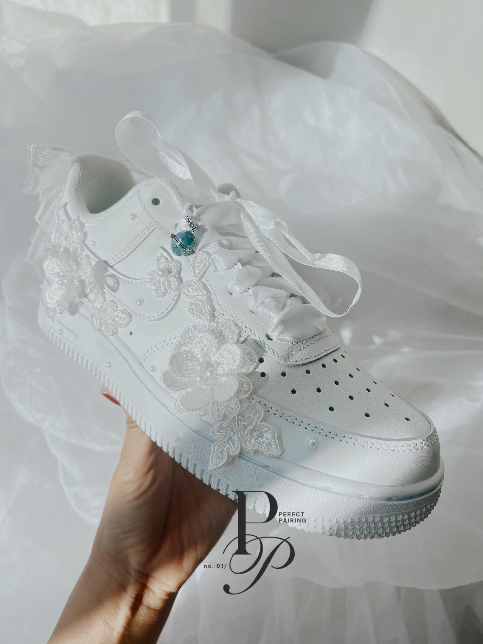 Hand Embroidery Wedding Air Force Sneakers for Bride, Custom embroidered bridal shoe