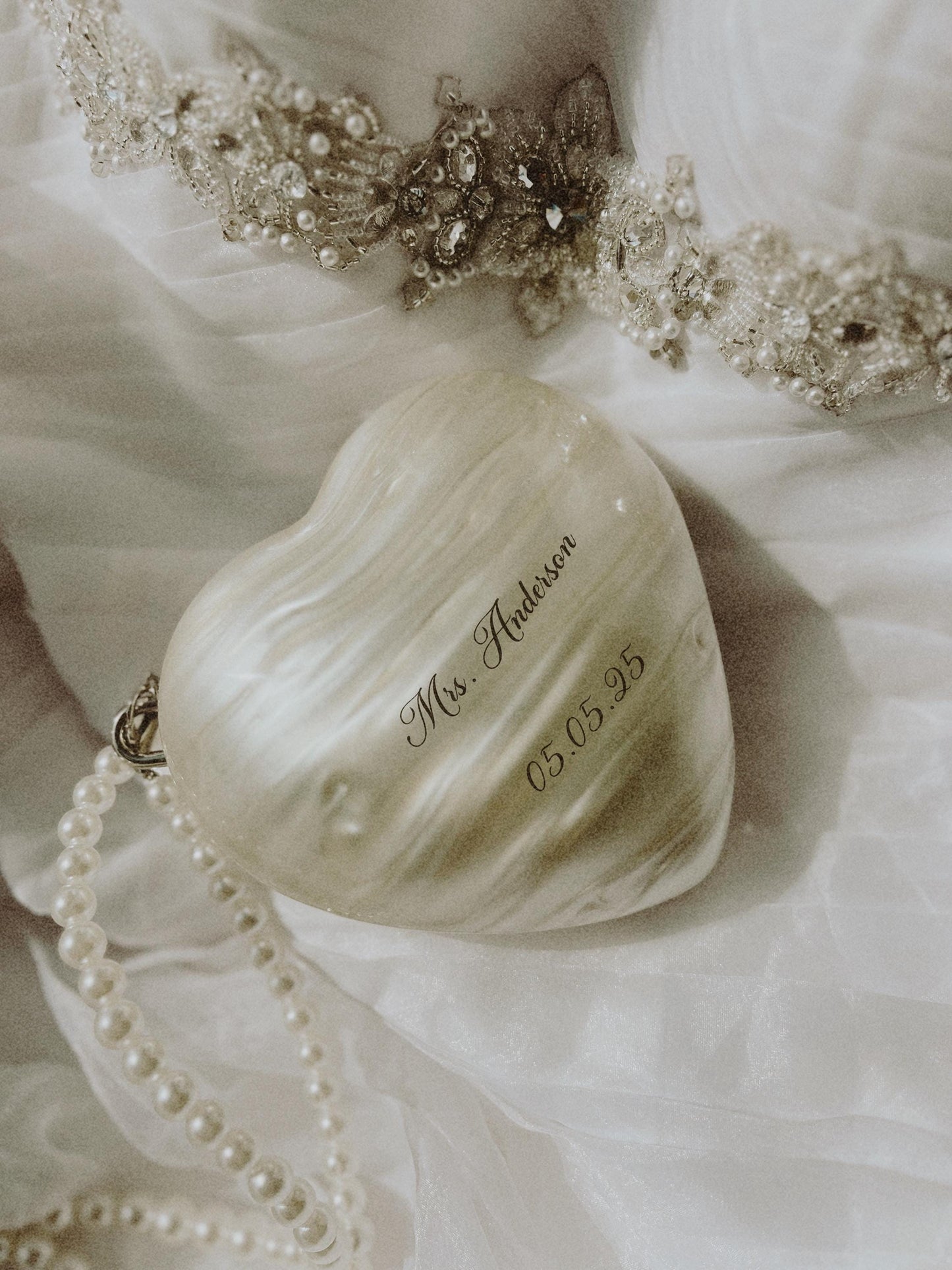 Ivory Heart-Shaped Wedding Clutch with Pearls | Elegant Bridal Purse for Brides and Bridesmaids