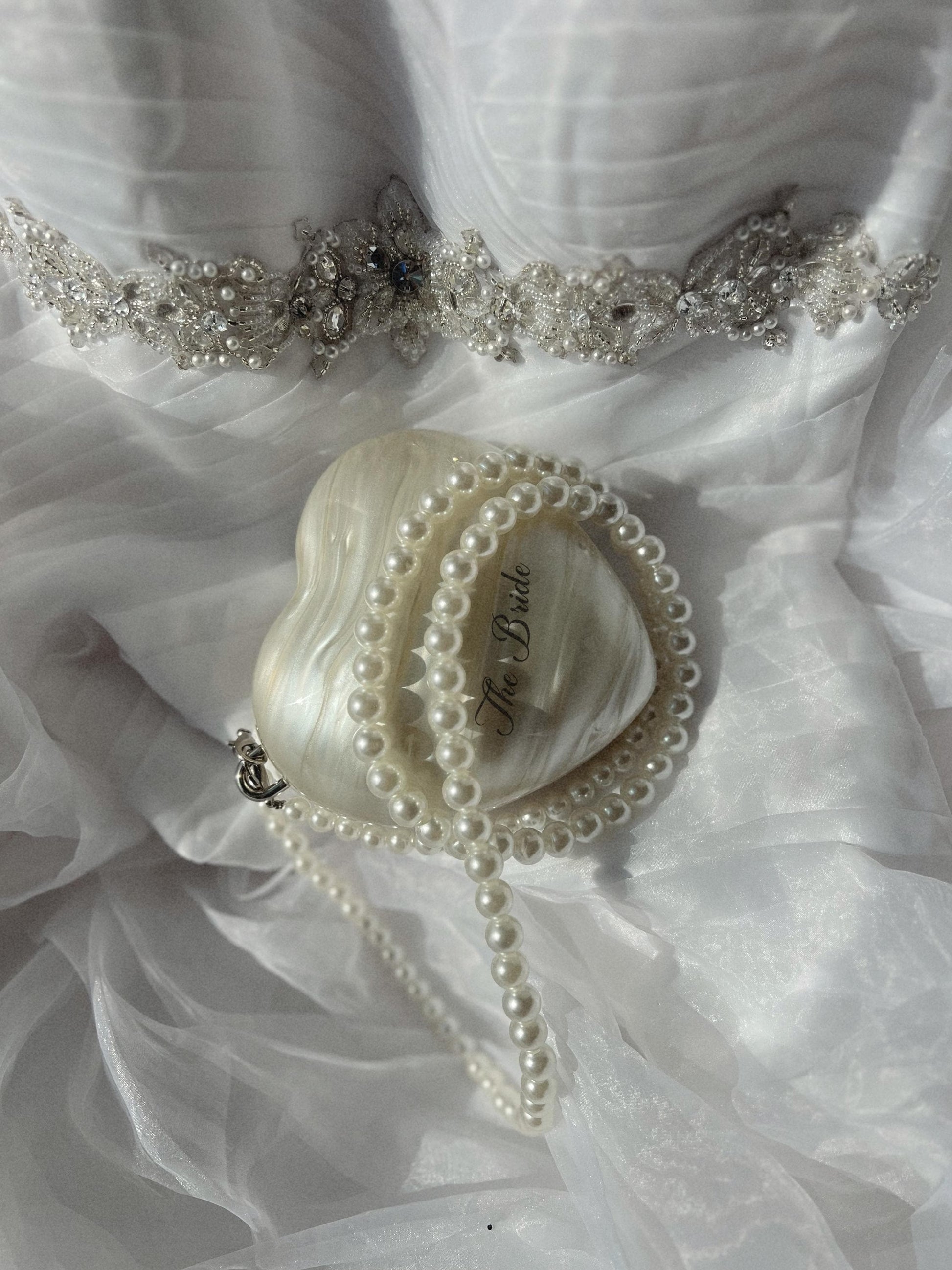 Ivory Heart-Shaped Wedding Clutch with Pearls | Elegant Bridal Purse for Brides and Bridesmaids