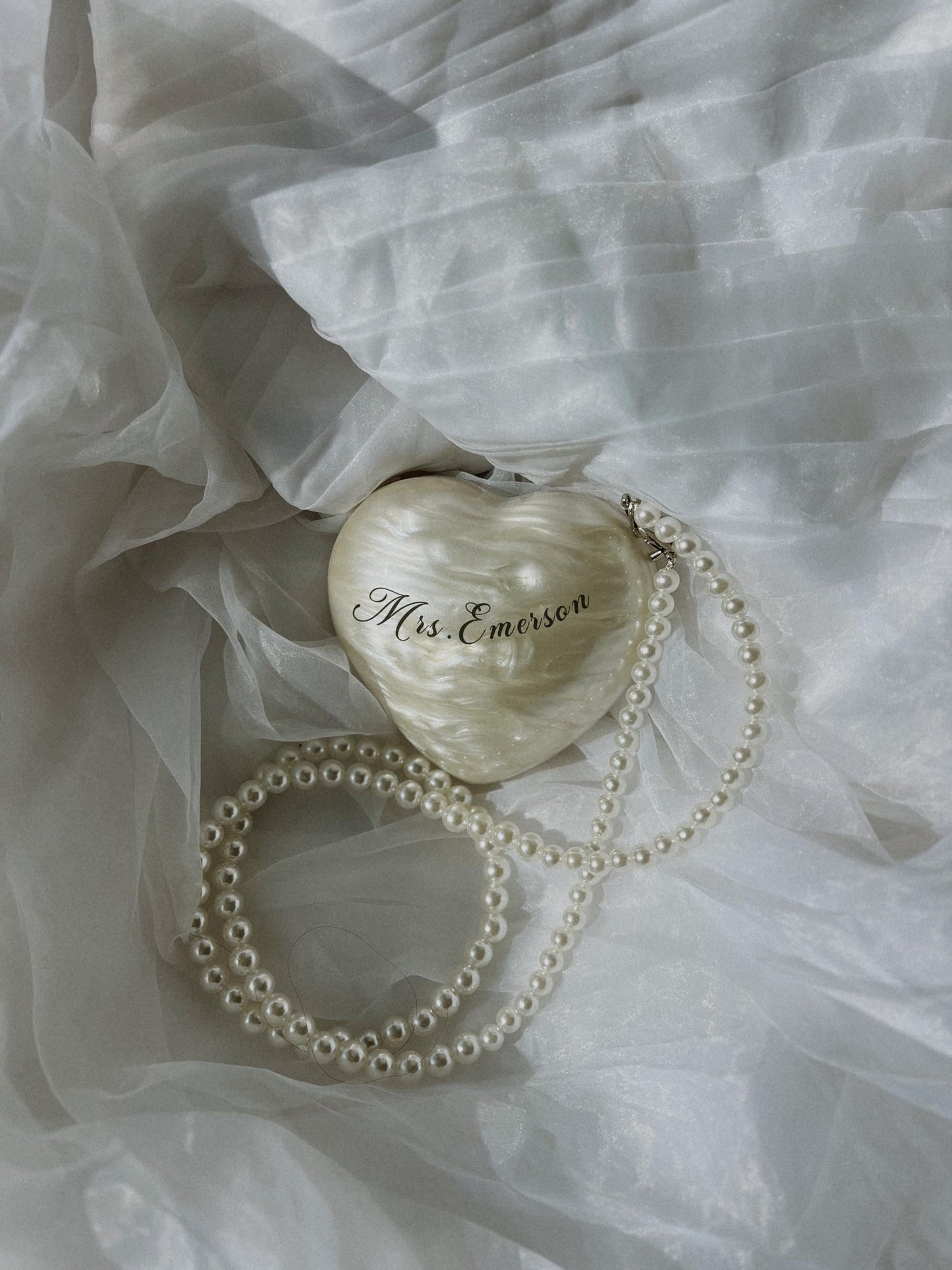 Ivory Heart-Shaped Wedding Clutch with Pearls | Elegant Bridal Purse for Brides and Bridesmaids