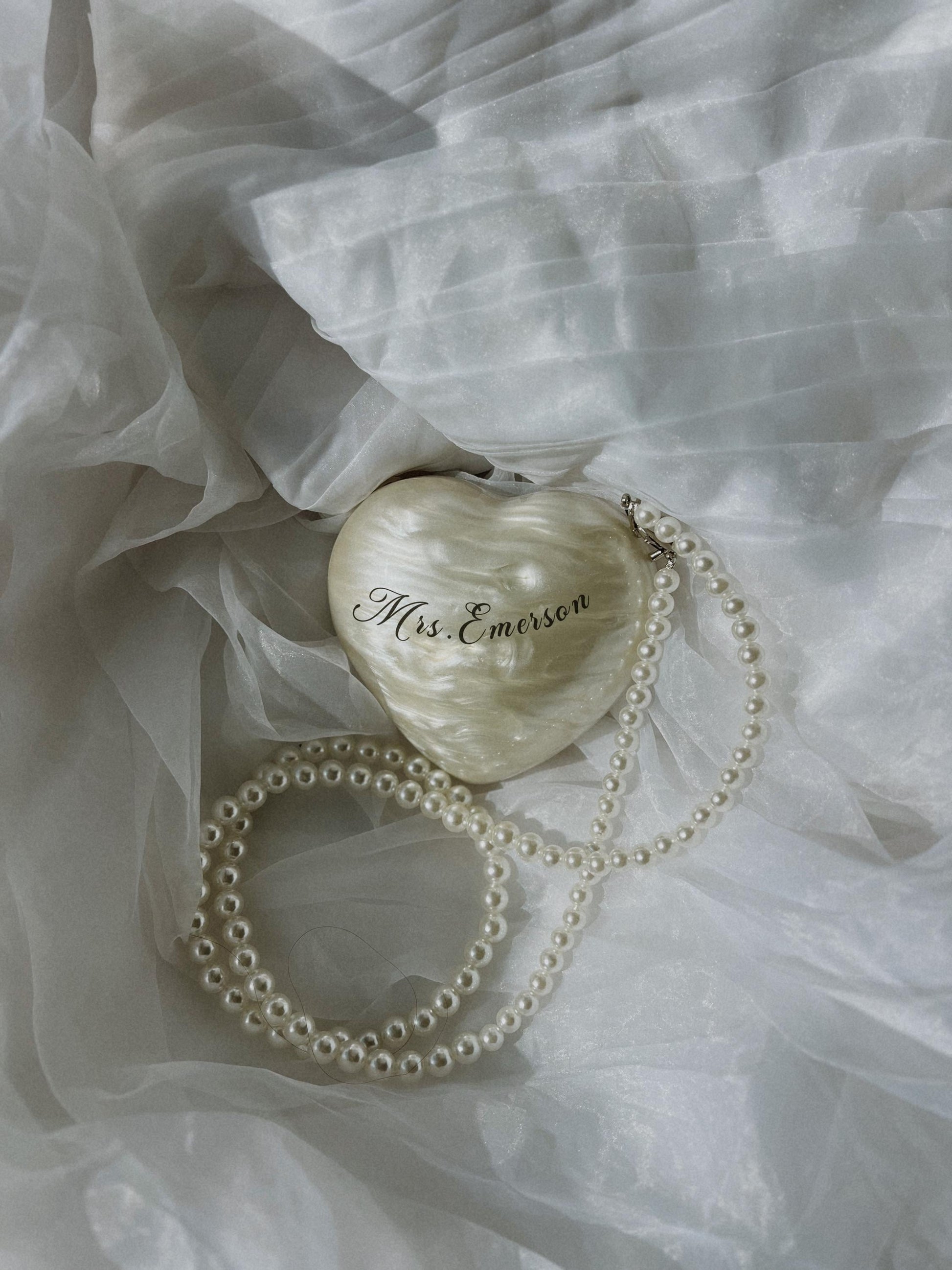 Ivory Heart-Shaped Wedding Clutch with Pearls | Elegant Bridal Purse for Brides and Bridesmaids