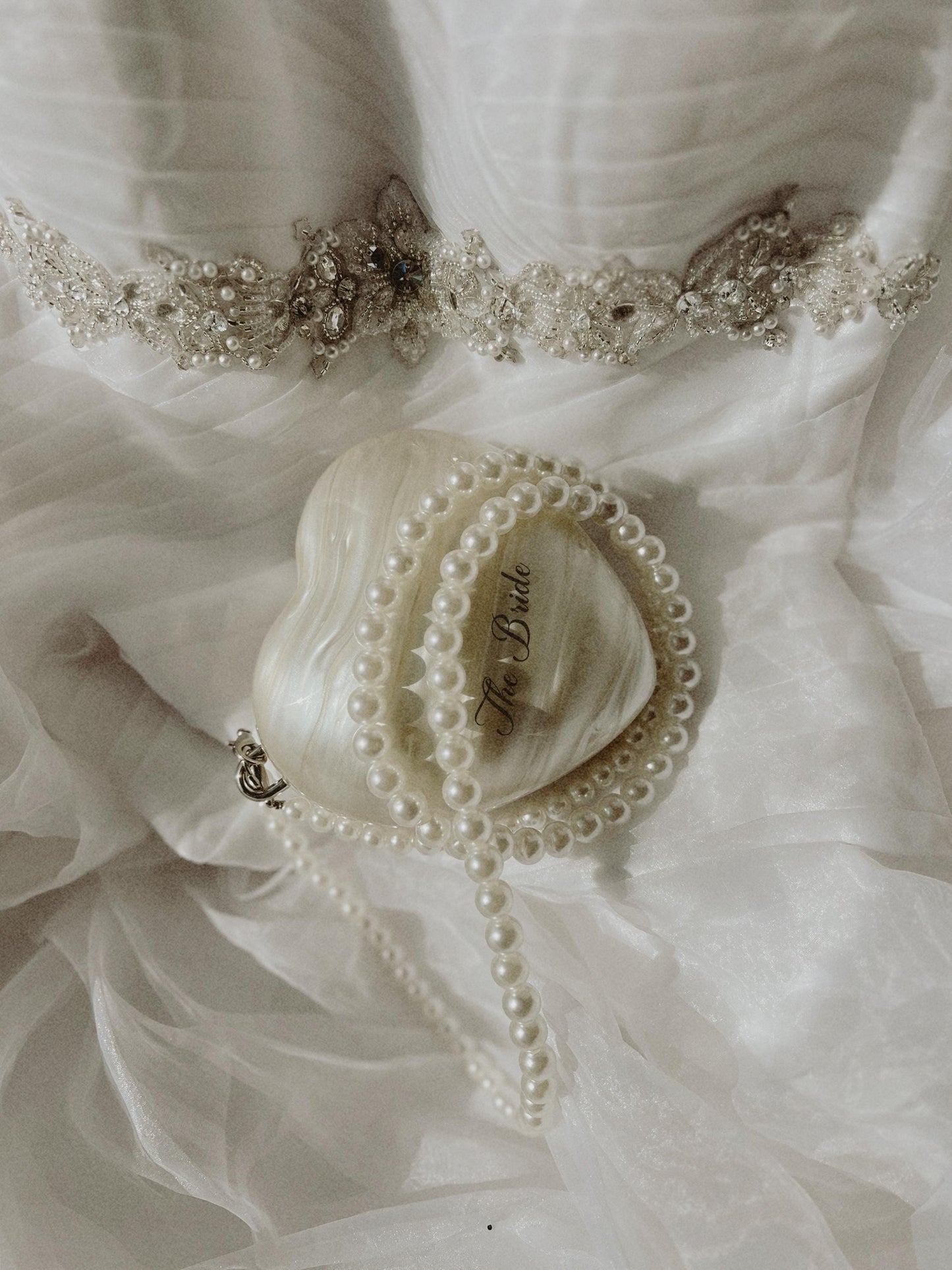 Ivory Heart-Shaped Wedding Clutch with Pearls | Elegant Bridal Purse for Brides and Bridesmaids