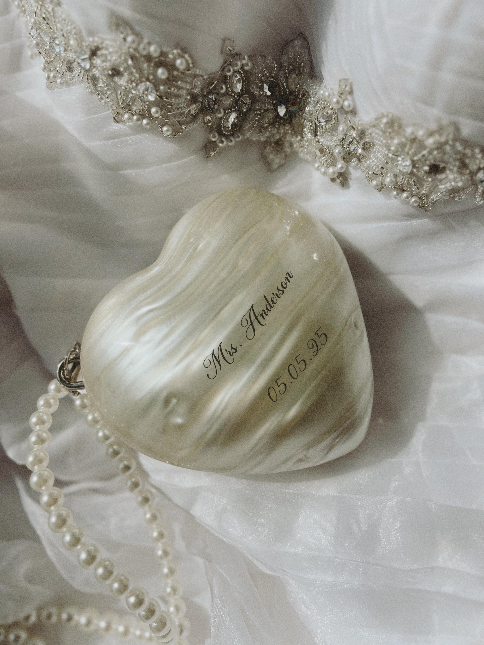 Ivory Heart-Shaped Wedding Clutch with Pearls | Elegant Bridal Purse for Brides and Bridesmaids