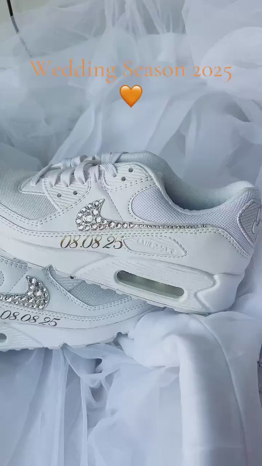 Custom Air Max 90 Wedding Sneakers with Rhinestone