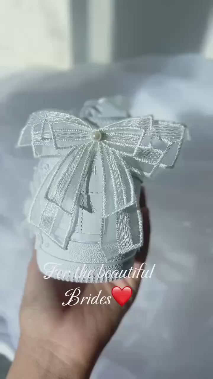 Hand Embroidery Wedding Air Force Sneakers for Bride, Custom embroidered bridal shoe